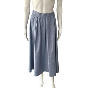 Azeeza Blue Cotton Pleated A-Line Midi Skirt Size Small